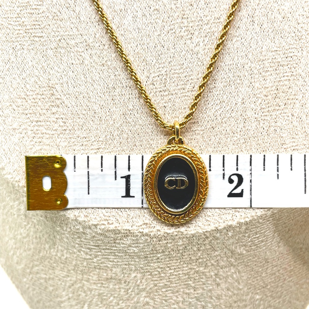 Christian Dior Vintage Oval Gold with Black Enamel Pendant Necklace - Picture 10 of 10